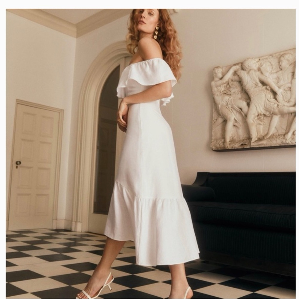 Reformation Baela Dress White Linen, Size 4